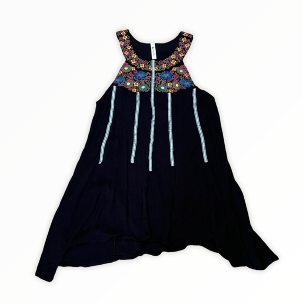 Shoreline Black Multicolored Embroidery Sleeveless A-line Mini Dress Size L/XL
